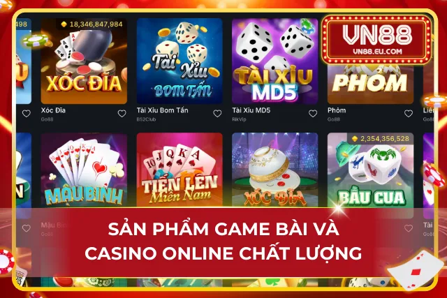 Các sản phẩm casino và bài online chất lượng